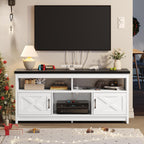 Farmhouse TV Stand for up to 65 TV with Doors and Open Shelves Media Console Power Outlet
