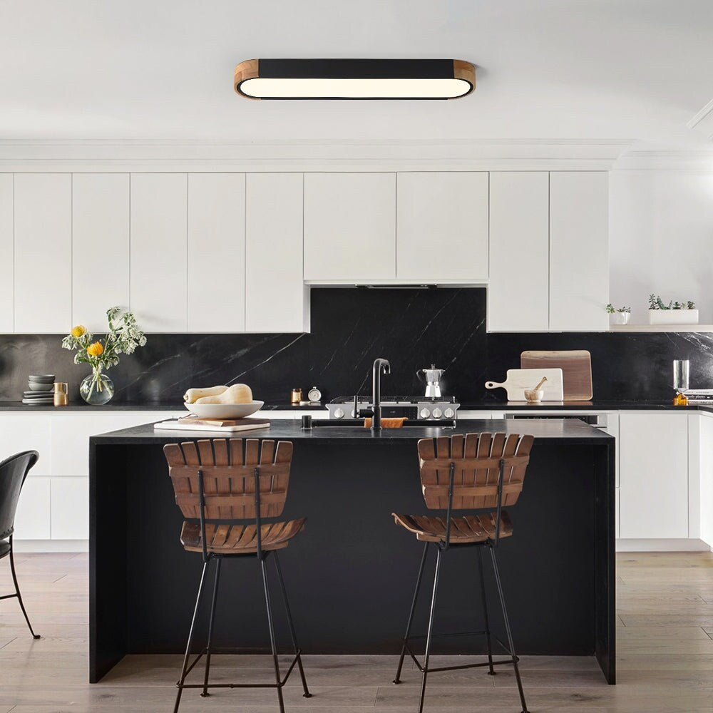 Farmhouse Wood Long Oval Dimmable LED Flush Mount - 37 3000k/6000k