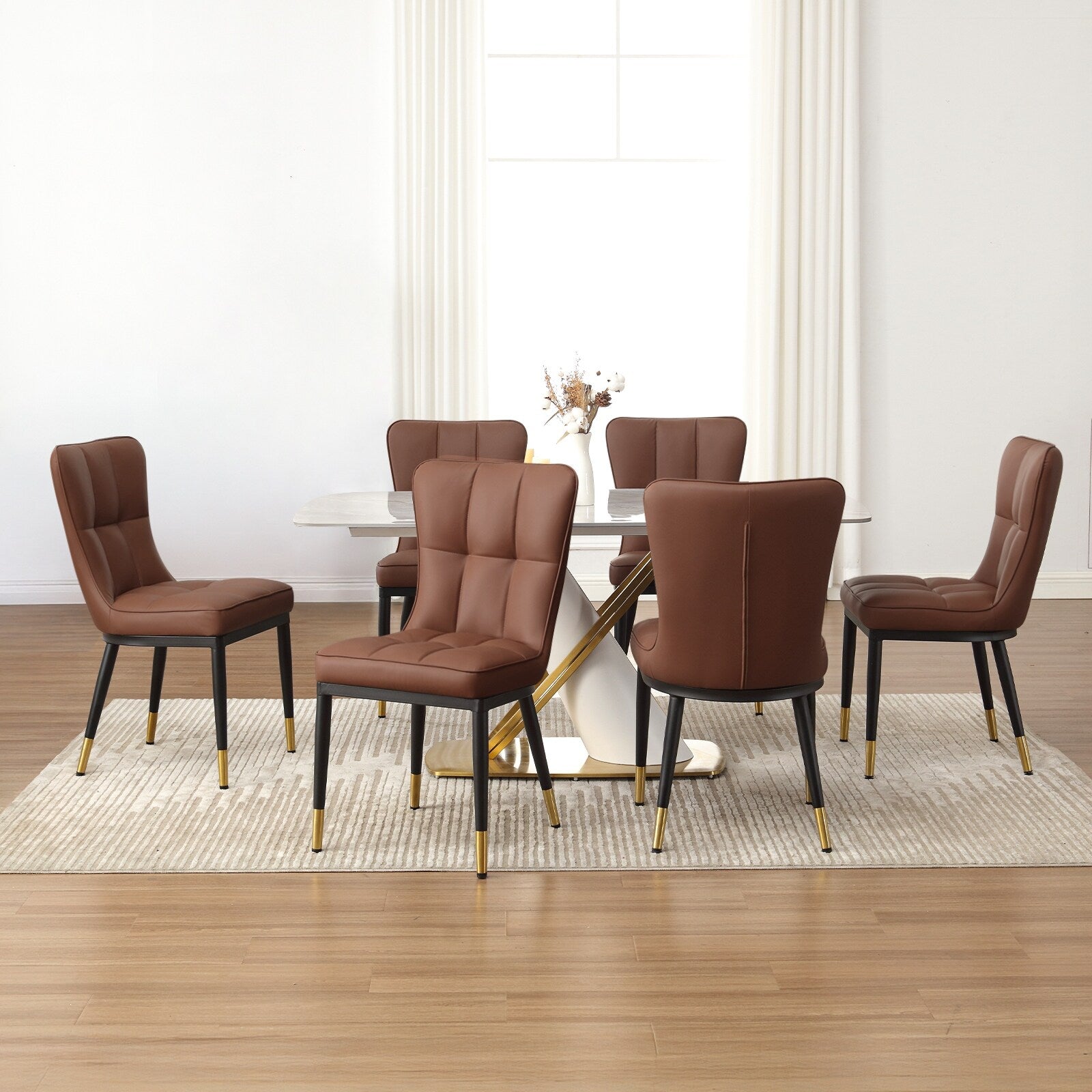 Faux Leather Upholstered Dining Chairs Set of 2/4