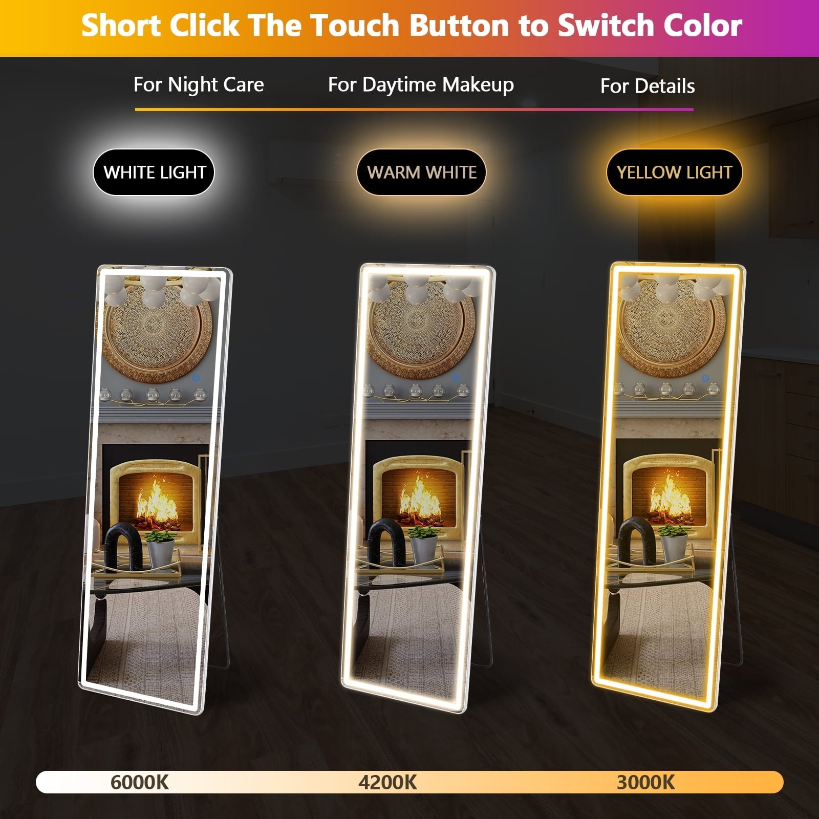 Floor Mirror with LED Light, 64 x 21 Full Length Mirror with Stand, Hanging Mirror Wall Mounted Mirror Full Body Mirror