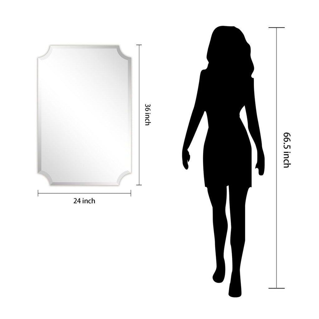 Frameless Rectangle Scalloped Beveled Wall Mirror, Bathroom, Vanity, Bedroom Mirror,1-beveled Edge - Clear