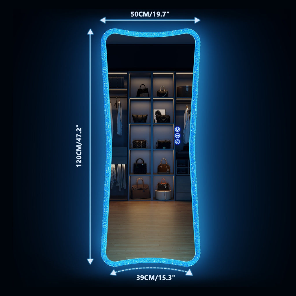 Full Length Mirror with RGB Lights - White