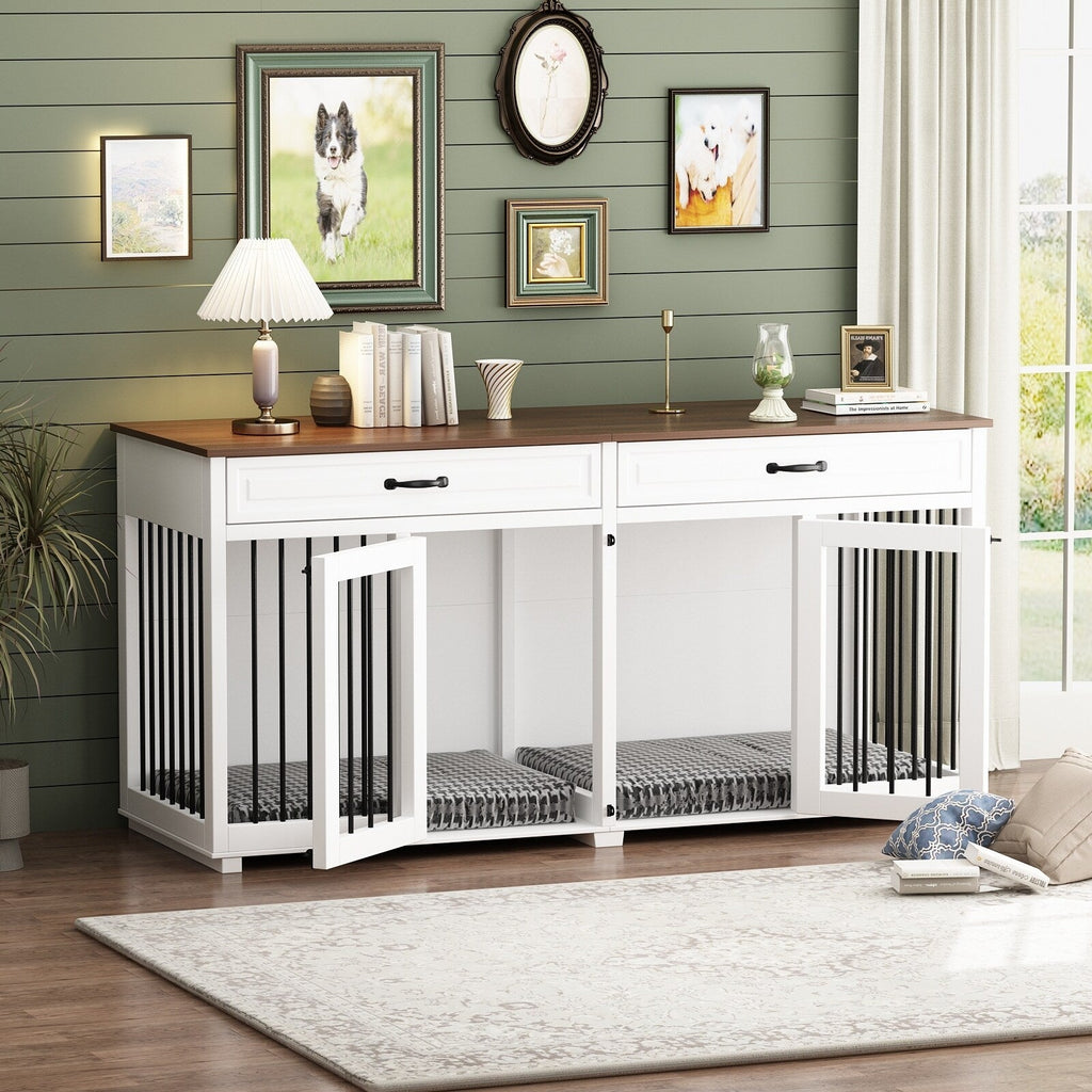 Furniture Style Dog Crate, 64.5 Inch Wooden Large Dog Kennel