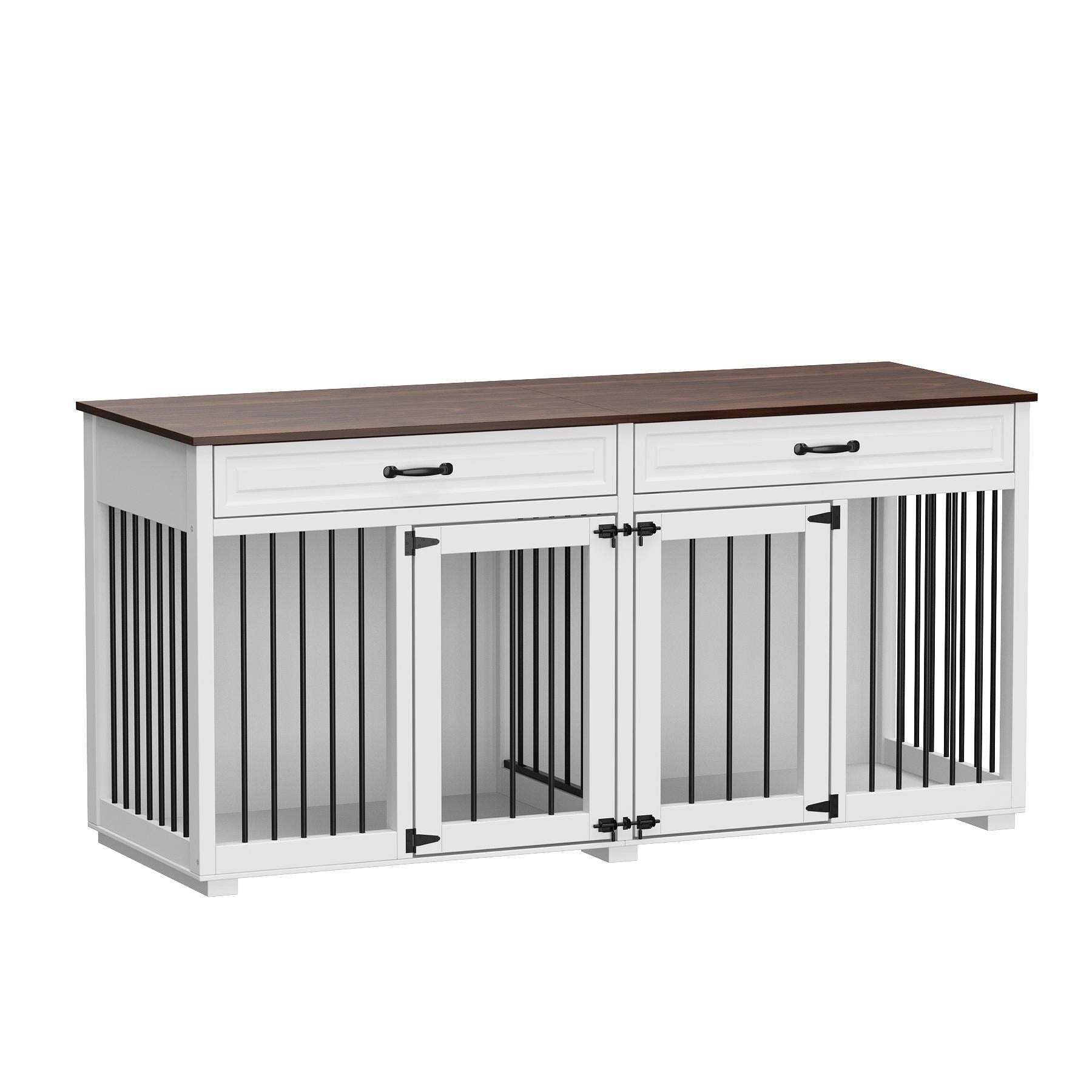 Furniture Style Dog Crate, 64.5 Inch Wooden Large Dog Kennel