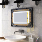 Furniture of America Inyo Industrial Metal Wall Mirror with LED Lights