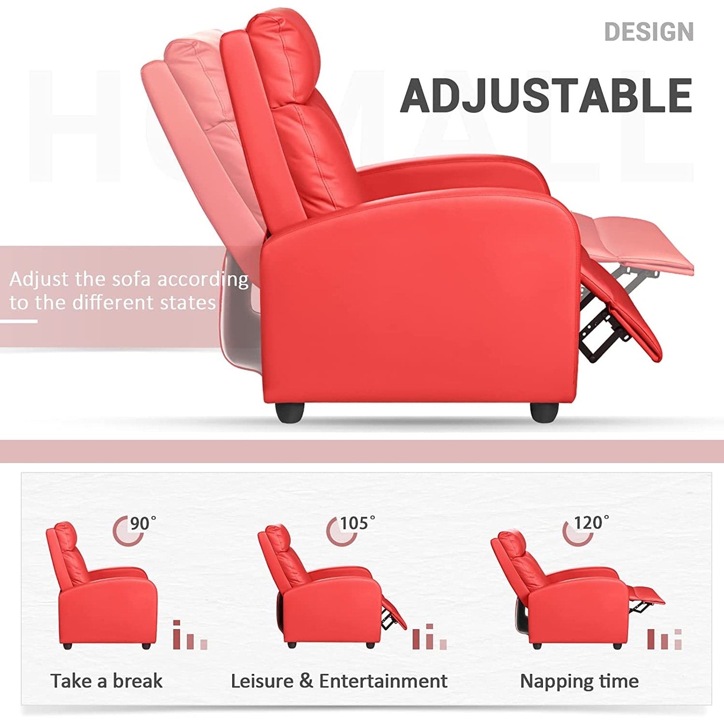 Furniwell PU Leather Sofa Recliner with Padded Seat and Backrest.