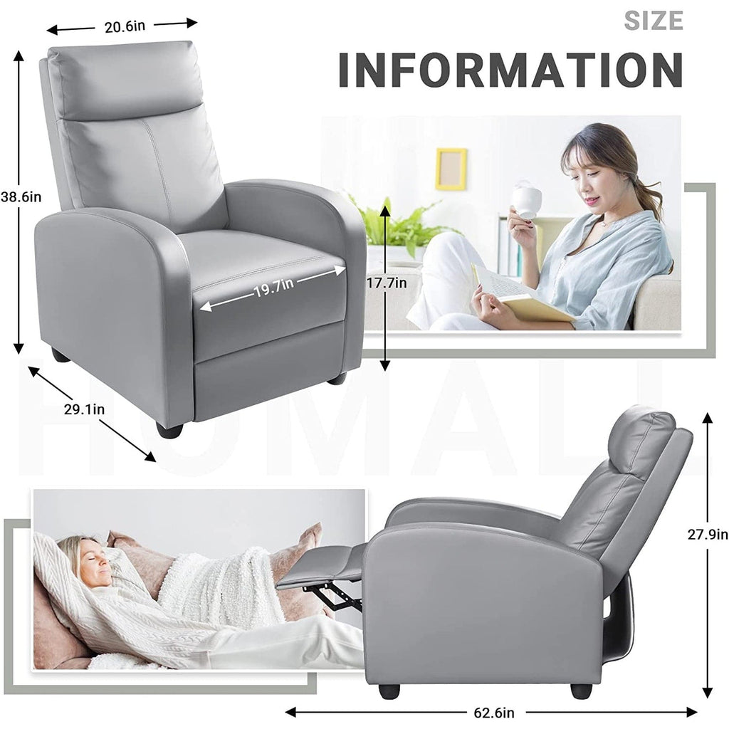 Furniwell PU Leather Sofa Recliner with Padded Seat and Backrest.