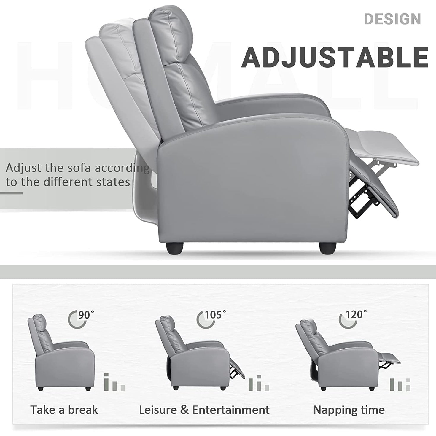 Furniwell PU Leather Sofa Recliner with Padded Seat and Backrest.