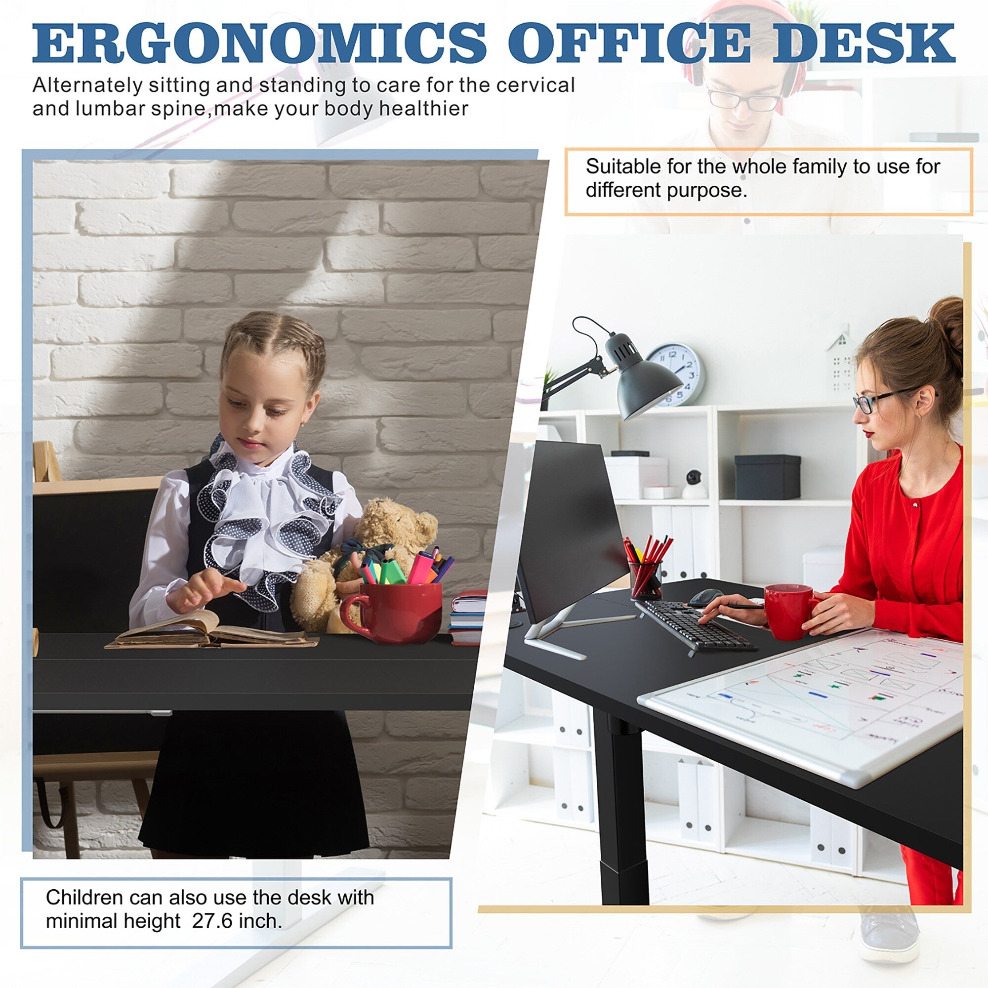 Futzca Height Adjustable Electric Standing Desk Sit Stand Computer Stand up Desk with Splice Board