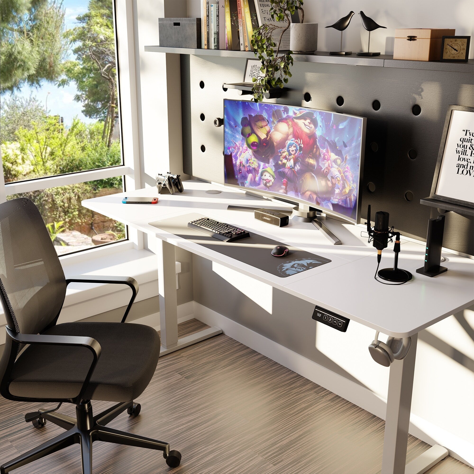Futzca Height Adjustable Electric Standing Desk Sit Stand Computer Stand up Desk with Splice Board