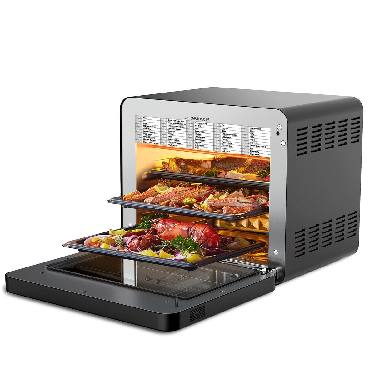 Geek Chef 26 QT Steam Air Fryer Toast Oven Combo , 50 Cooking Presets ,Black Stainless Steel