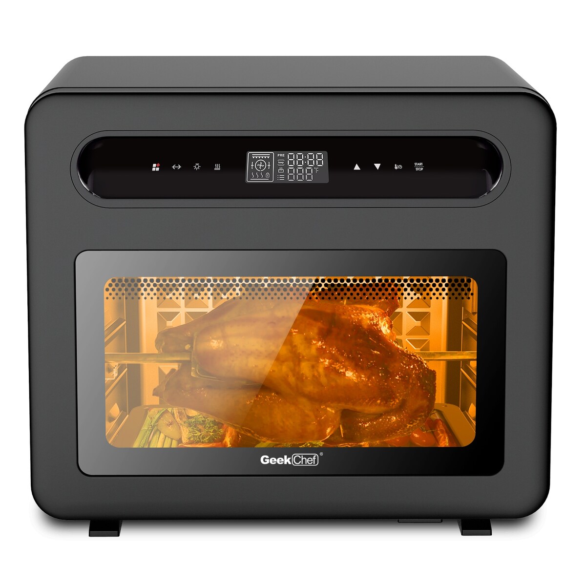 Geek Chef 26 QT Steam Air Fryer Toast Oven Combo , 50 Cooking Presets ,Black Stainless Steel