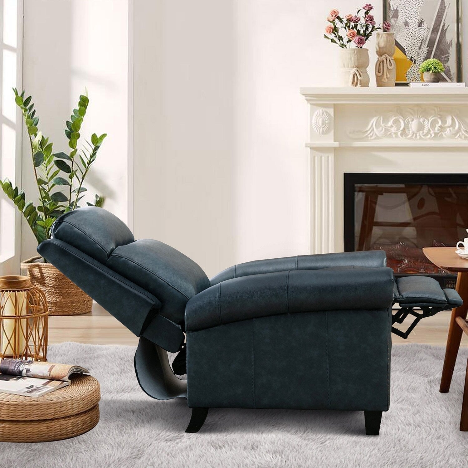 Genuine Leather Push Back Recliner Chair with Comfortable Arms and Back