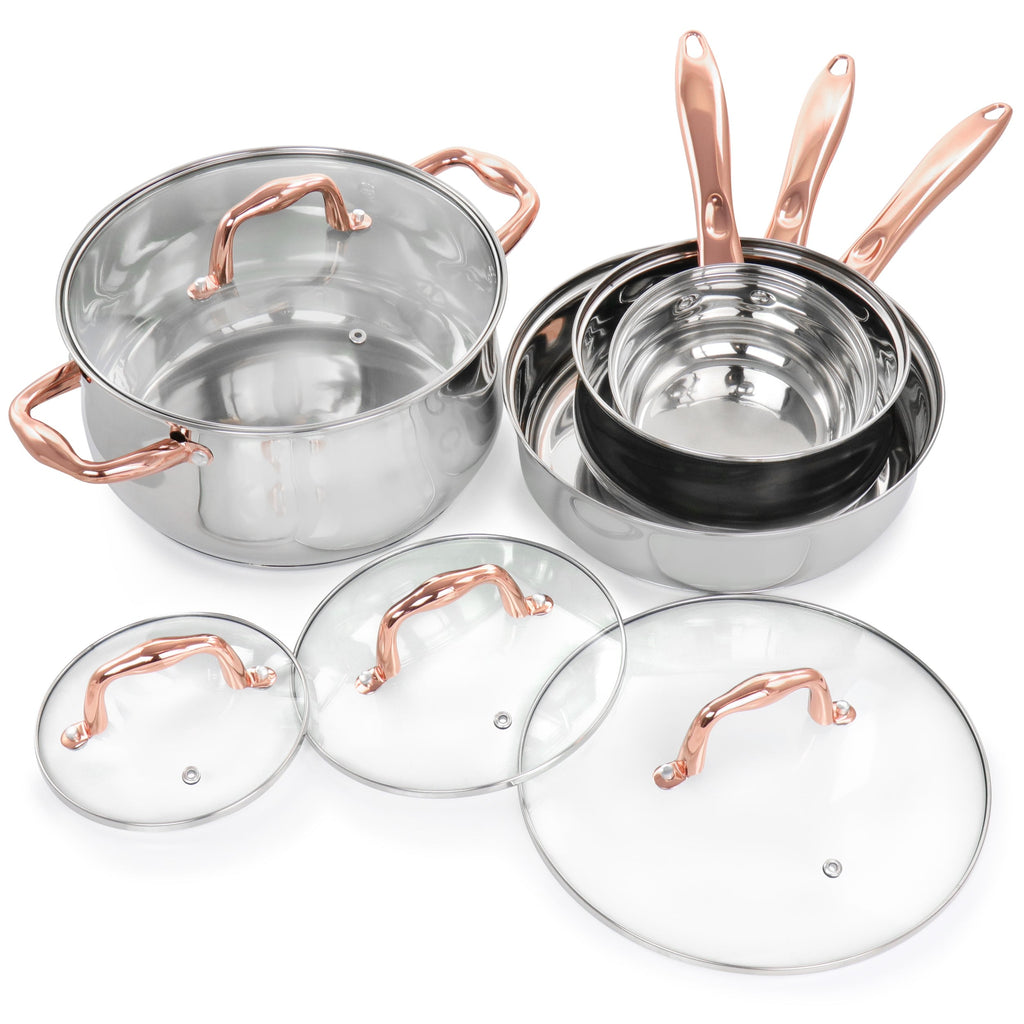 Gibson Home Bransonville 8 Piece Stainless Steel Cookware Set in Chrome and Bronze