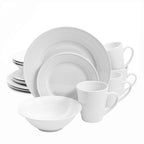 Gibson Home Embossed Buffet 16 Piece Ceramic Dinnerware Set in White