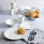 Gibson Home Embossed Buffet 16 Piece Ceramic Dinnerware Set in White
