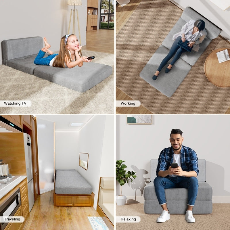 3 in 1 Convertible Flip Chair, Fold Down Chair, Flip Out Lounger Sleeper Bed