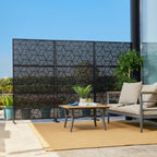 Glitzhome 6ft Galvanized Floral Patterned 3-Panel Privacy Screen Room Divider Fences