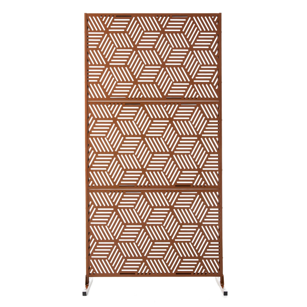 Glitzhome 6ft Galvanized Floral Patterned 3-Panel Privacy Screen Room Divider Fences