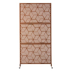 Glitzhome 6ft Galvanized Floral Patterned 3-Panel Privacy Screen Room Divider Fences