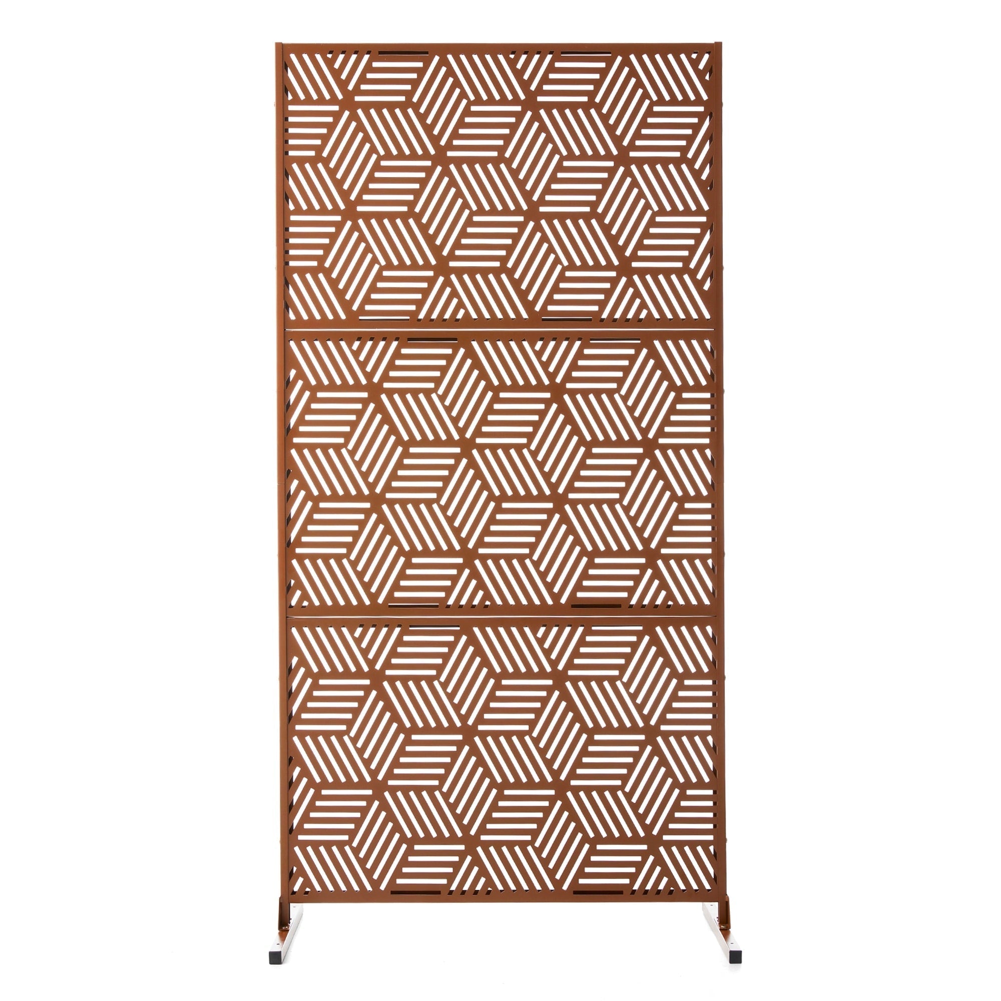 Glitzhome 6ft Galvanized Floral Patterned 3-Panel Privacy Screen Room Divider Fences