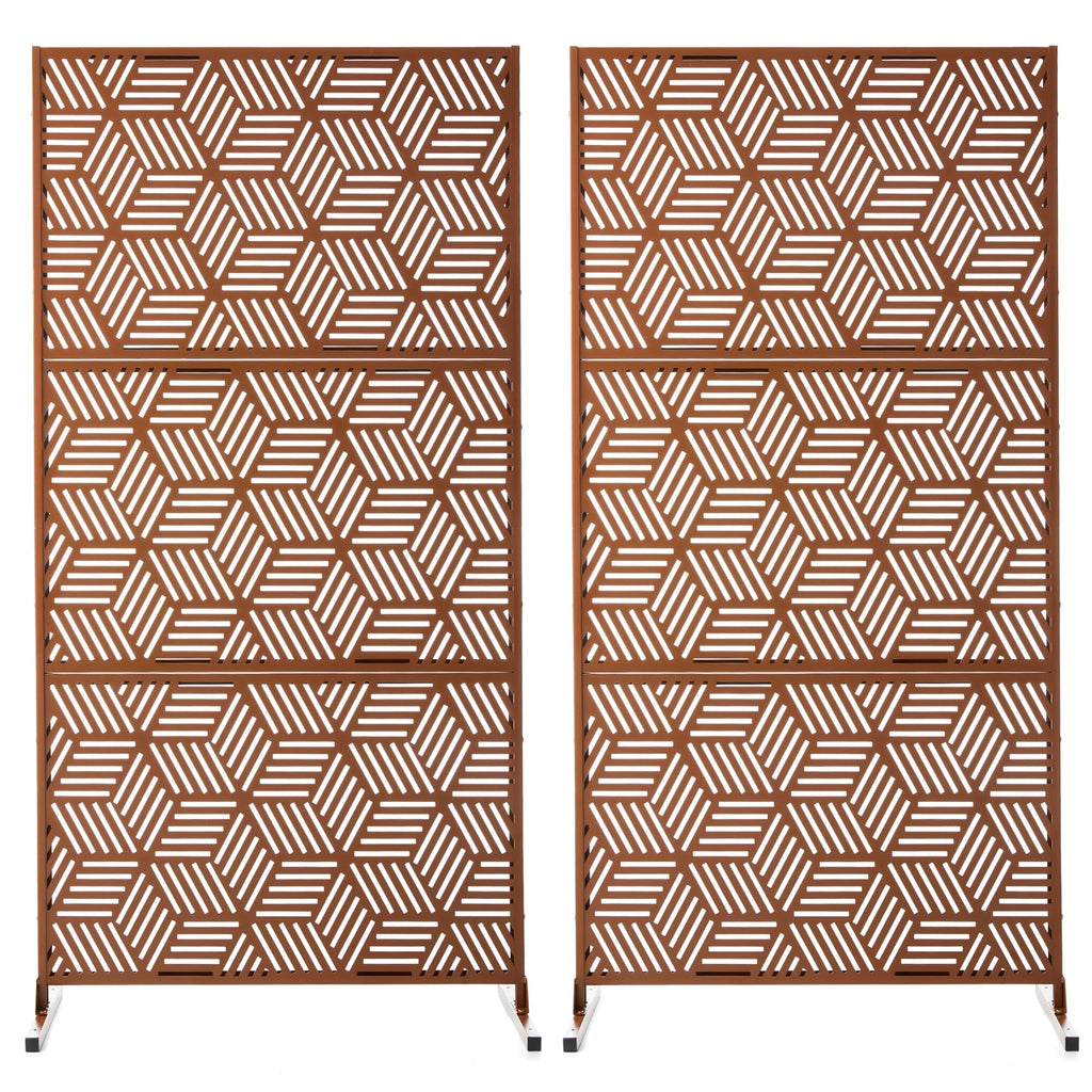 Glitzhome 6ft Galvanized Floral Patterned 3-Panel Privacy Screen Room Divider Fences