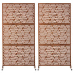 Glitzhome 6ft Galvanized Floral Patterned 3-Panel Privacy Screen Room Divider Fences