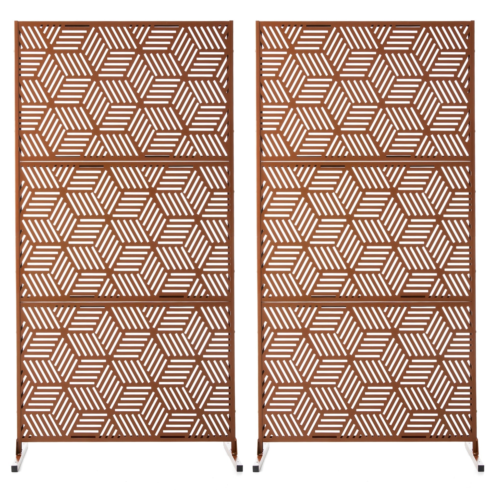 Glitzhome 6ft Galvanized Floral Patterned 3-Panel Privacy Screen Room Divider Fences