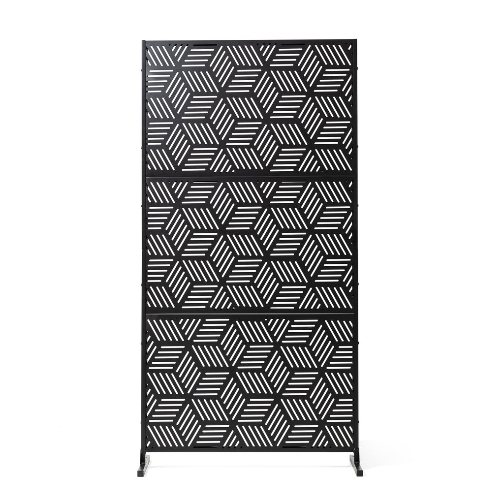 Glitzhome 6ft Galvanized Floral Patterned 3-Panel Privacy Screen Room Divider Fences