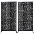 Glitzhome 6ft Galvanized Floral Patterned 3-Panel Privacy Screen Room Divider Fences