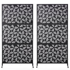 Glitzhome 6ft Galvanized Floral Patterned 3-Panel Privacy Screen Room Divider Fences