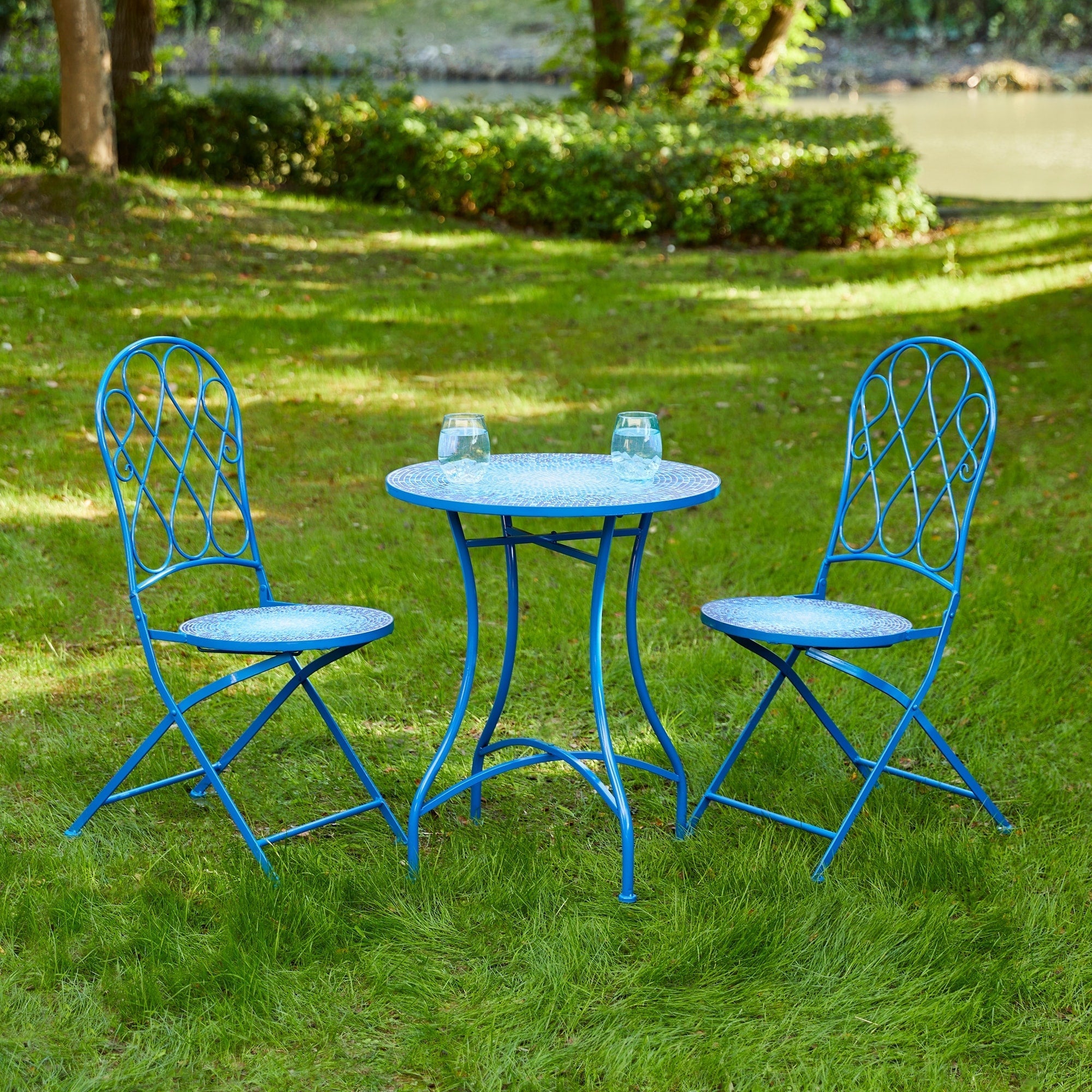 Glitzhome Outdoor Metal Folding Bistro Set 3PCS Patio Table Chairs