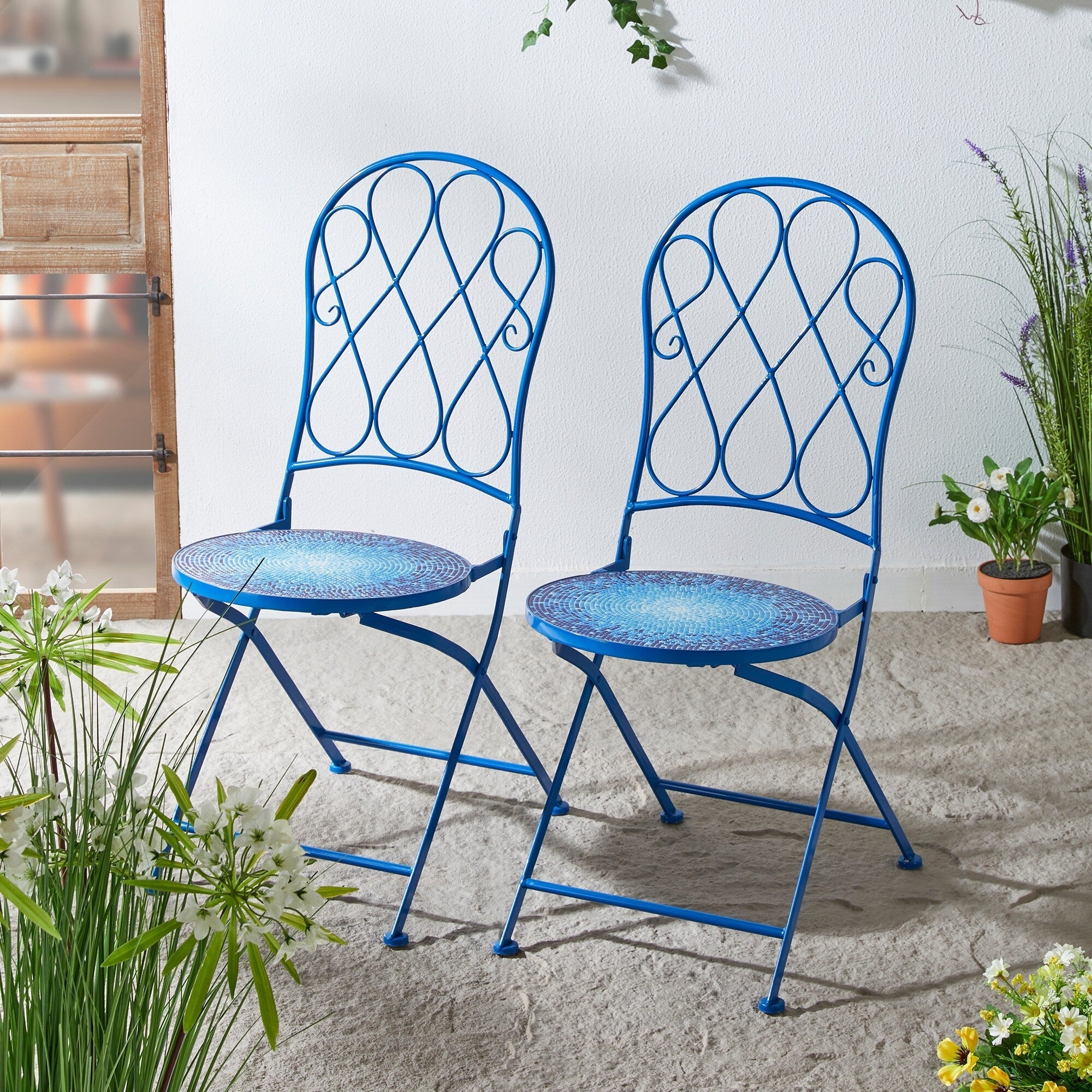 Glitzhome Outdoor Metal Folding Bistro Set 3PCS Patio Table Chairs
