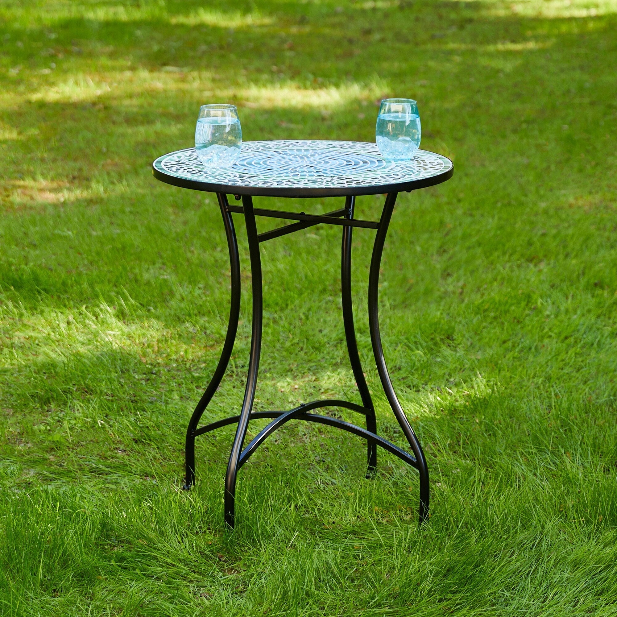 Glitzhome Outdoor Metal Folding Bistro Set 3PCS Patio Table Chairs