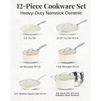 Gotham Steel Cream 12 Piece Pots and Pans Ultra Nonstick Ceramic Cookware Set with Stay Cool Handles