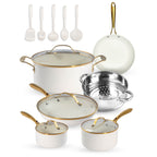 Gotham Steel Cream Pots and Pans 15 Piece Ultra Nonstick Ceramic Cookware Set with Utensils