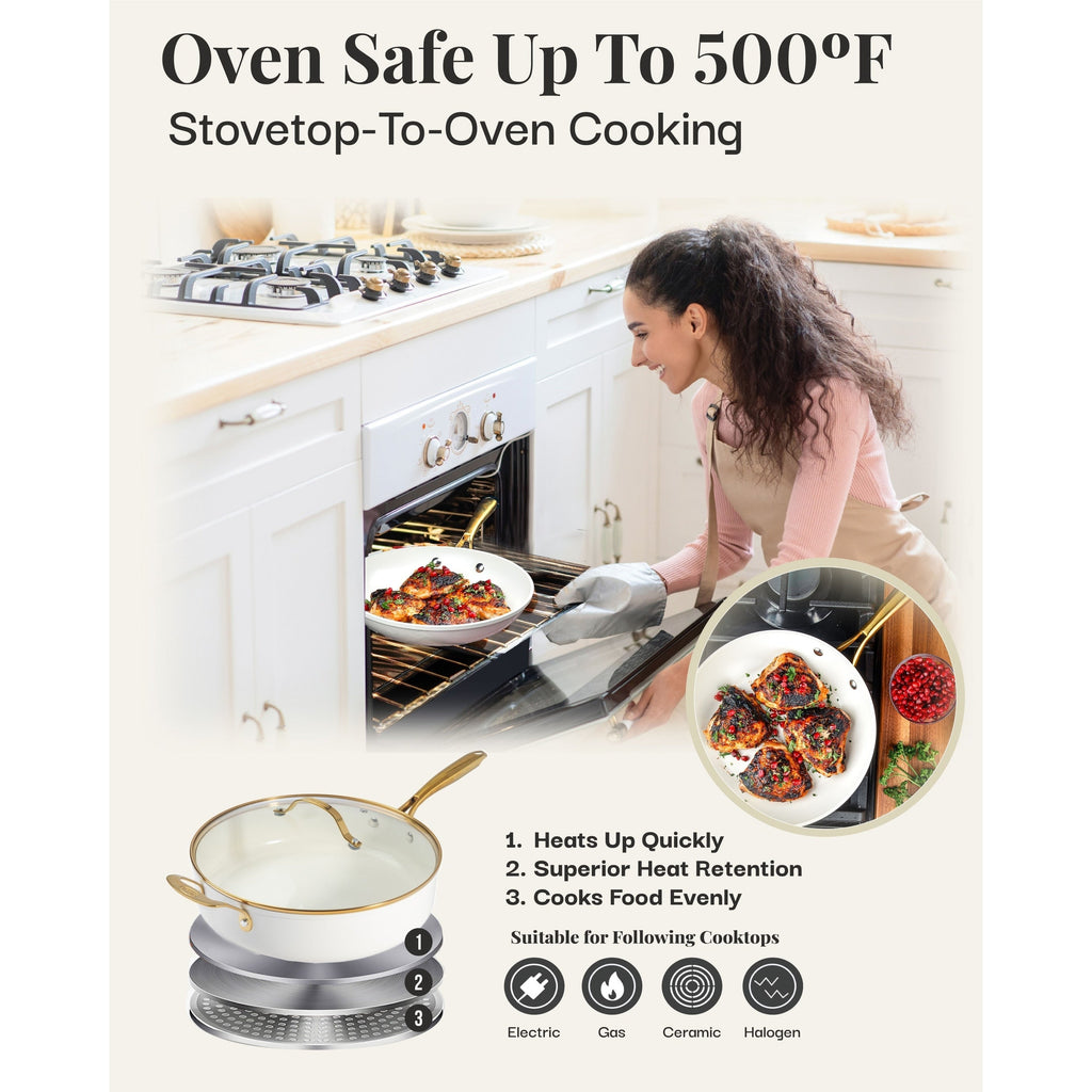 Gotham Steel Cream Pots and Pans 15 Piece Ultra Nonstick Ceramic Cookware Set with Utensils
