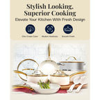 Gotham Steel Cream Pots and Pans 15 Piece Ultra Nonstick Ceramic Cookware Set with Utensils