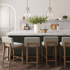 Gracie Modern Bar Stool, Boucle Upholstered Chair and Brushed Wooden Legs