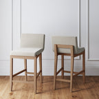 Gracie Modern Bar Stool, Boucle Upholstered Chair and Brushed Wooden Legs