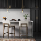 Gracie Modern Bar Stool, Boucle Upholstered Chair and Brushed Wooden Legs