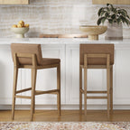 Gracie Modern Bar Stool, Boucle Upholstered Chair and Brushed Wooden Legs