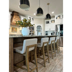Gracie Modern Bar Stool, Boucle Upholstered Chair and Brushed Wooden Legs