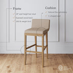 Gracie Modern Bar Stool, Boucle Upholstered Chair and Brushed Wooden Legs