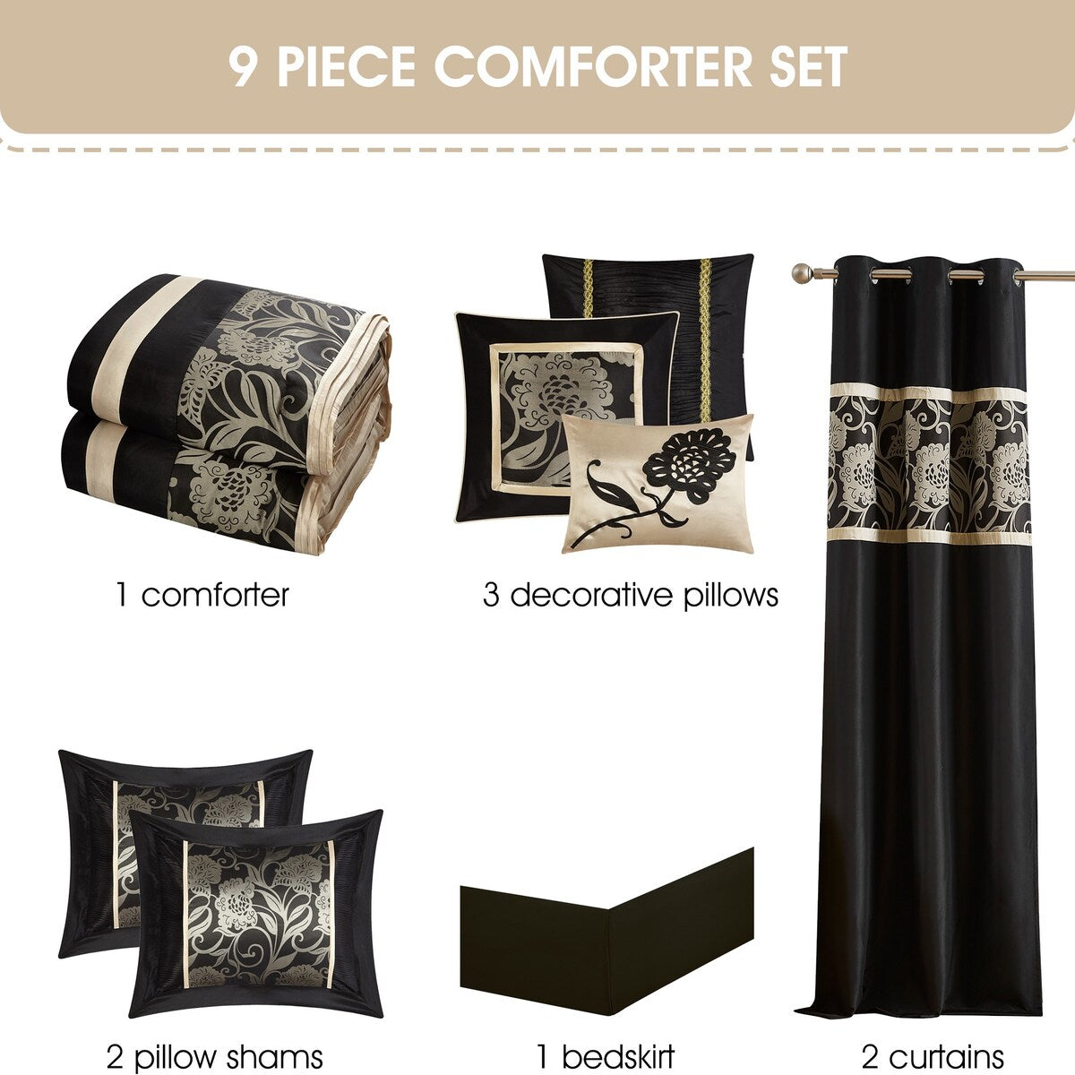 Nanshing Brie 9 Piece Floral Jacquard Comforter Set