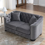 Grey 59'' Modern Velvet 2-Seater Sofa with Tufted Backrest and Nailhead Arms