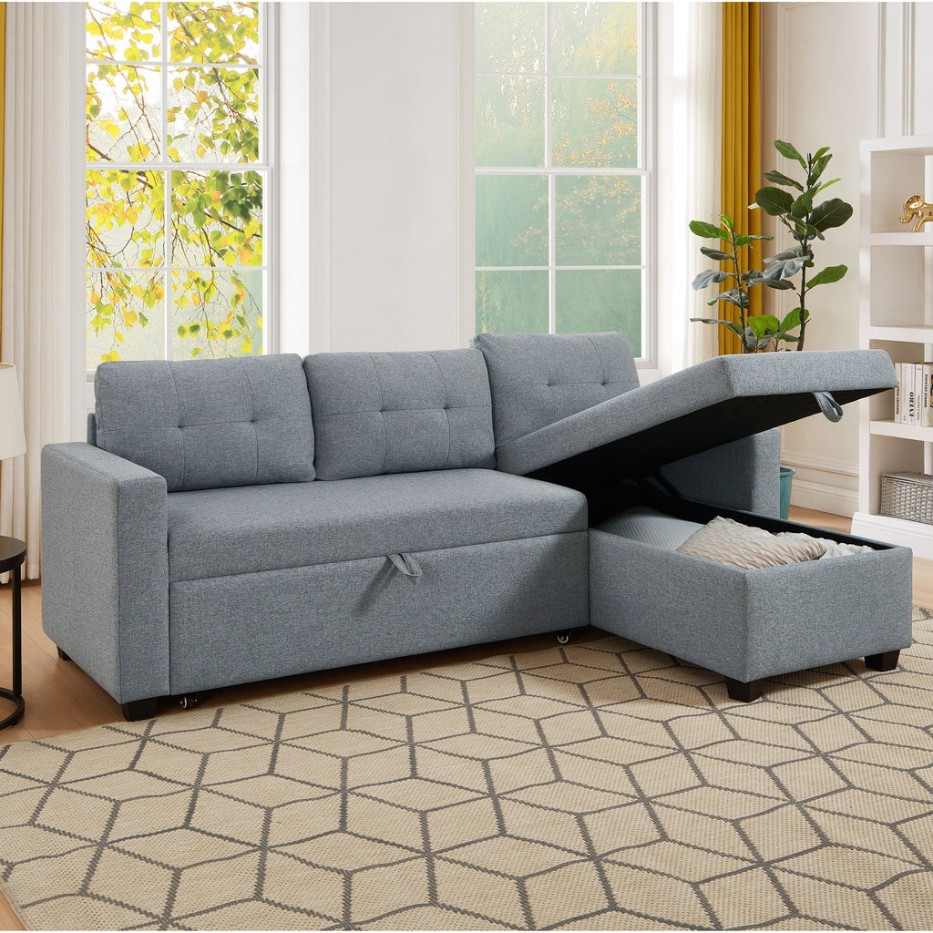 Grey 81.5'' Linen Convertible Sleeper Sofa with Reversible Storage Chaise