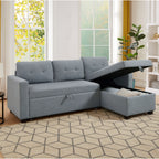 Grey 81.5'' Linen Convertible Sleeper Sofa with Reversible Storage Chaise