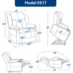 Grey Chenille Power Lift Recliner with Massage, Lumbar Heating, USB & Type-C Ports, and Stainless Steel Drink Holders