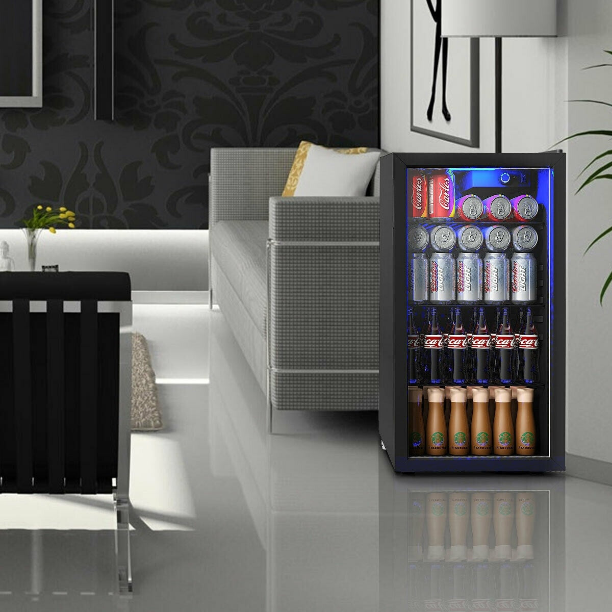 Gymax 120 Can Beverage Refrigerator Beer Wine Soda Drink Cooler Mini